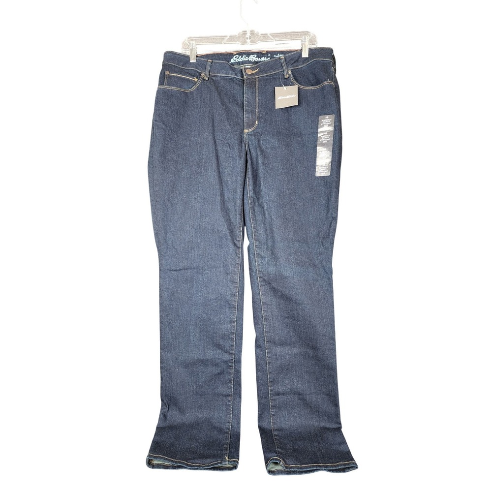 Eddie Bauer Slightly Curvy Straight Leg Jeans Dark Wash Indigo Blue Womens 16